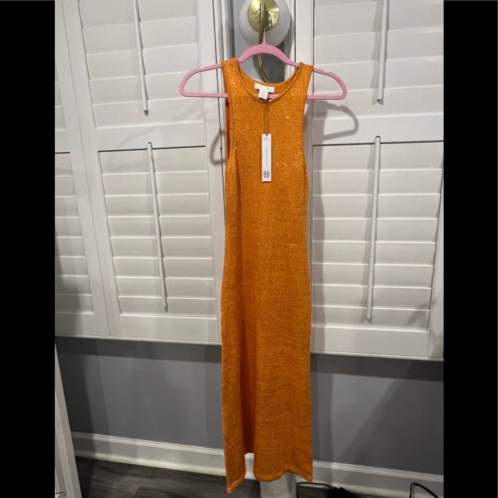 House of Harlow orange gold sequin maxi knit dress - XS